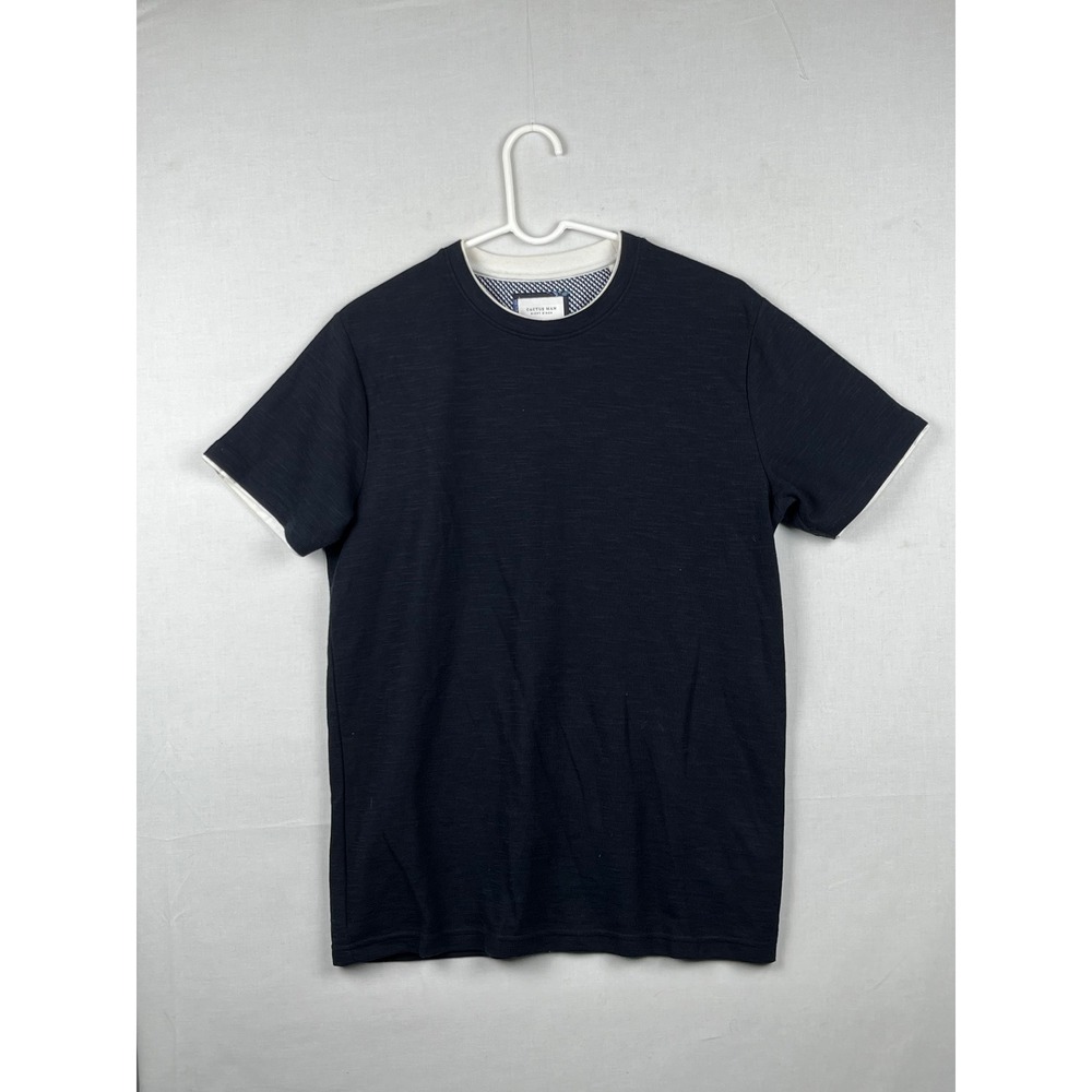 Cactus Man Ricky Singh T-Shirt Mens Medium Slub Knit‎ Layered Trim Navy Blue
